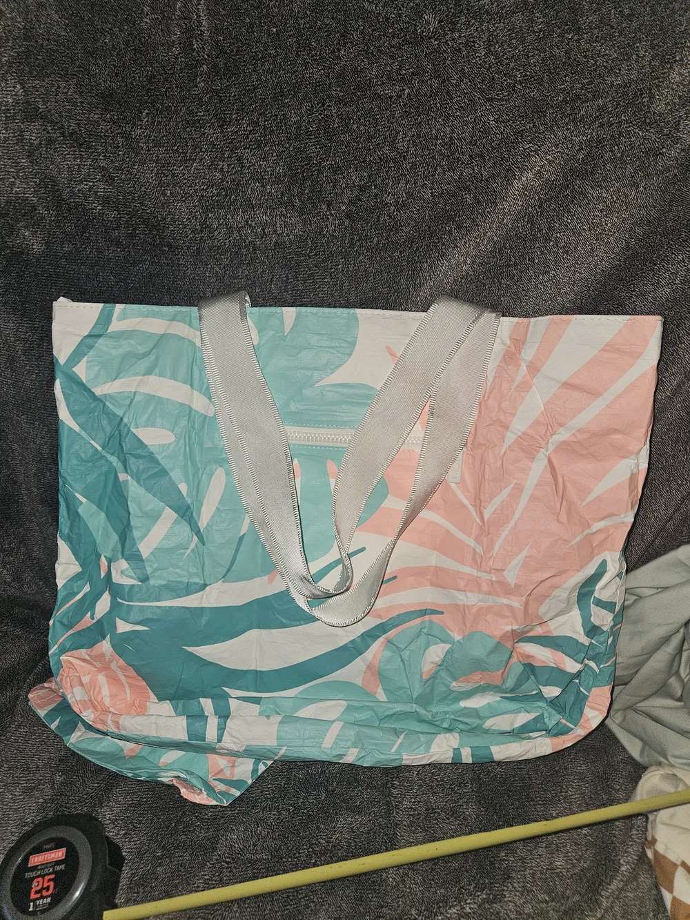 ALOHA Collection Teal & Pink Palm Print Tote And Small Pouch